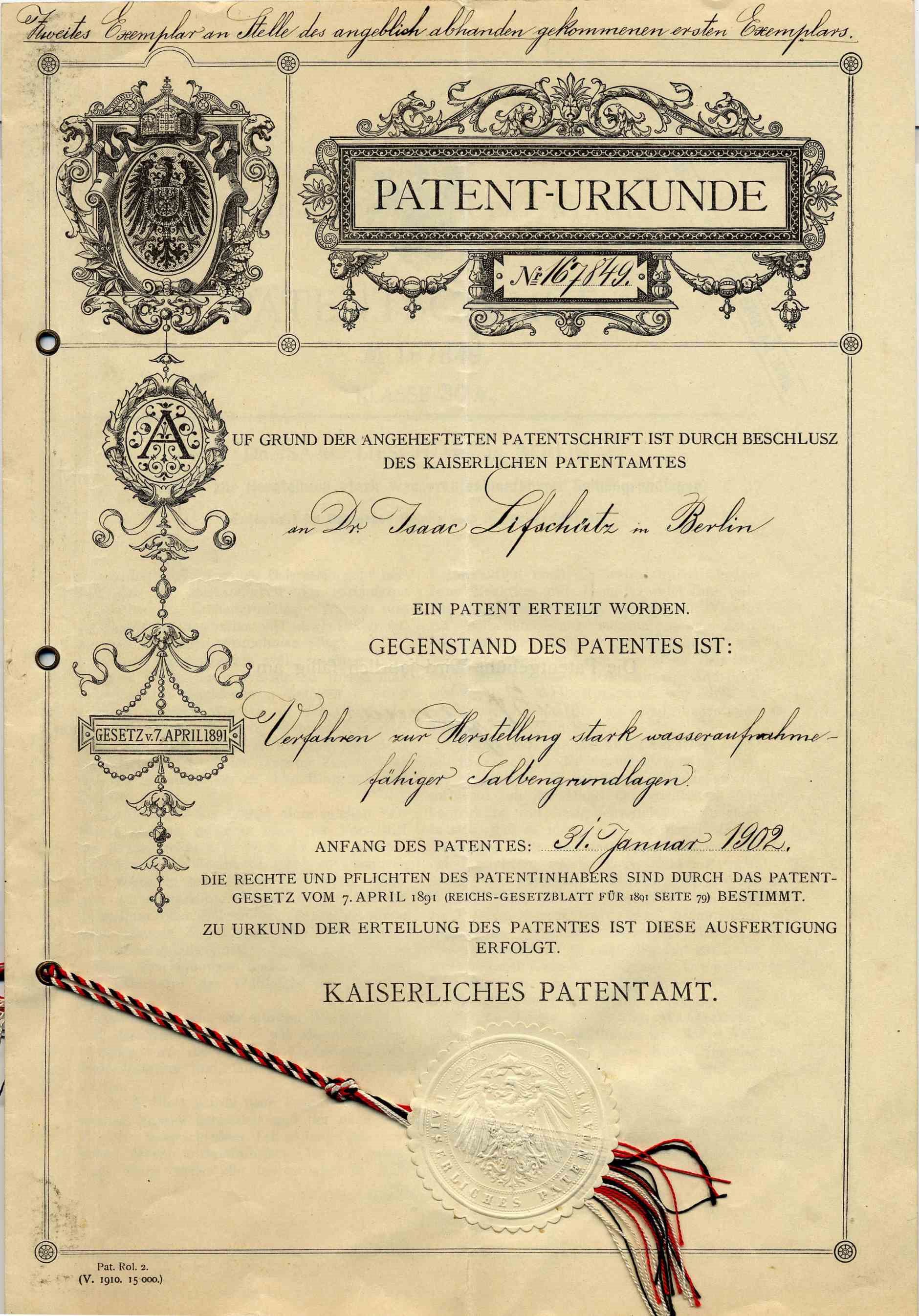 Brevet Eucerit 1902